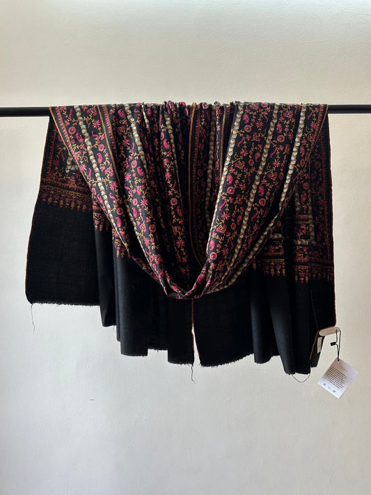 Black Dahari Sozni Pashmina Shawl ArtAsiaHandicrafts