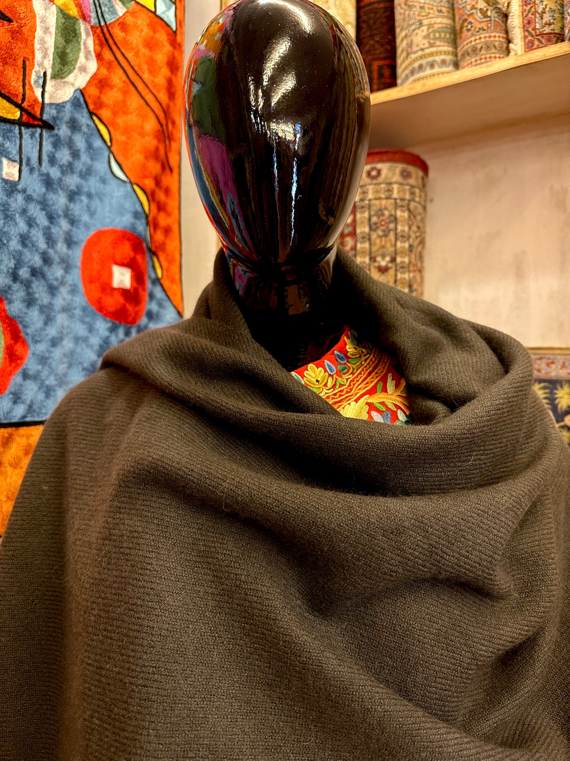 Charcoal Black Thick Pashmina Scarf ArtAsiaHandicrafts