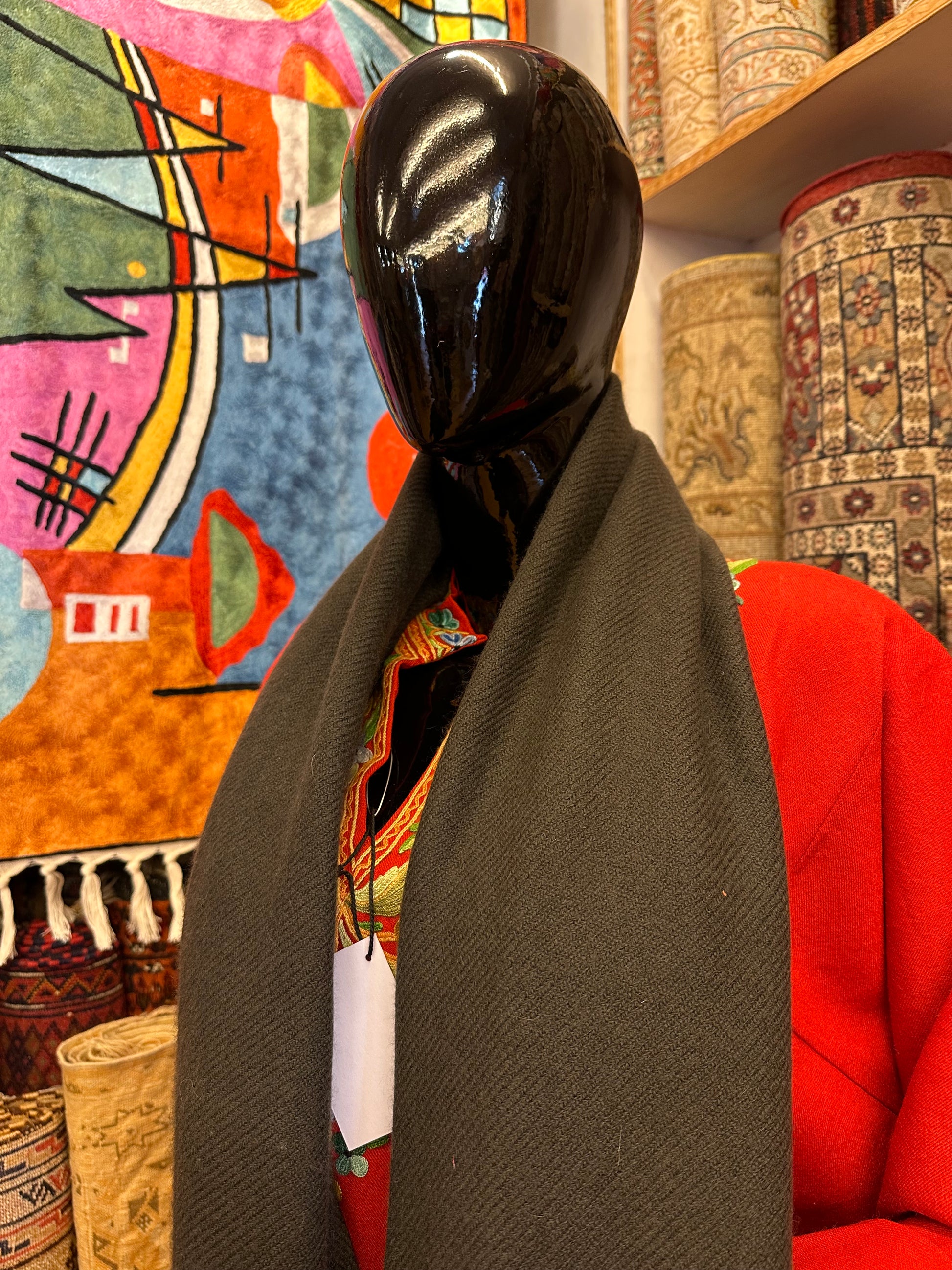 Charcoal Black Thick Pashmina Scarf ArtAsiaHandicrafts