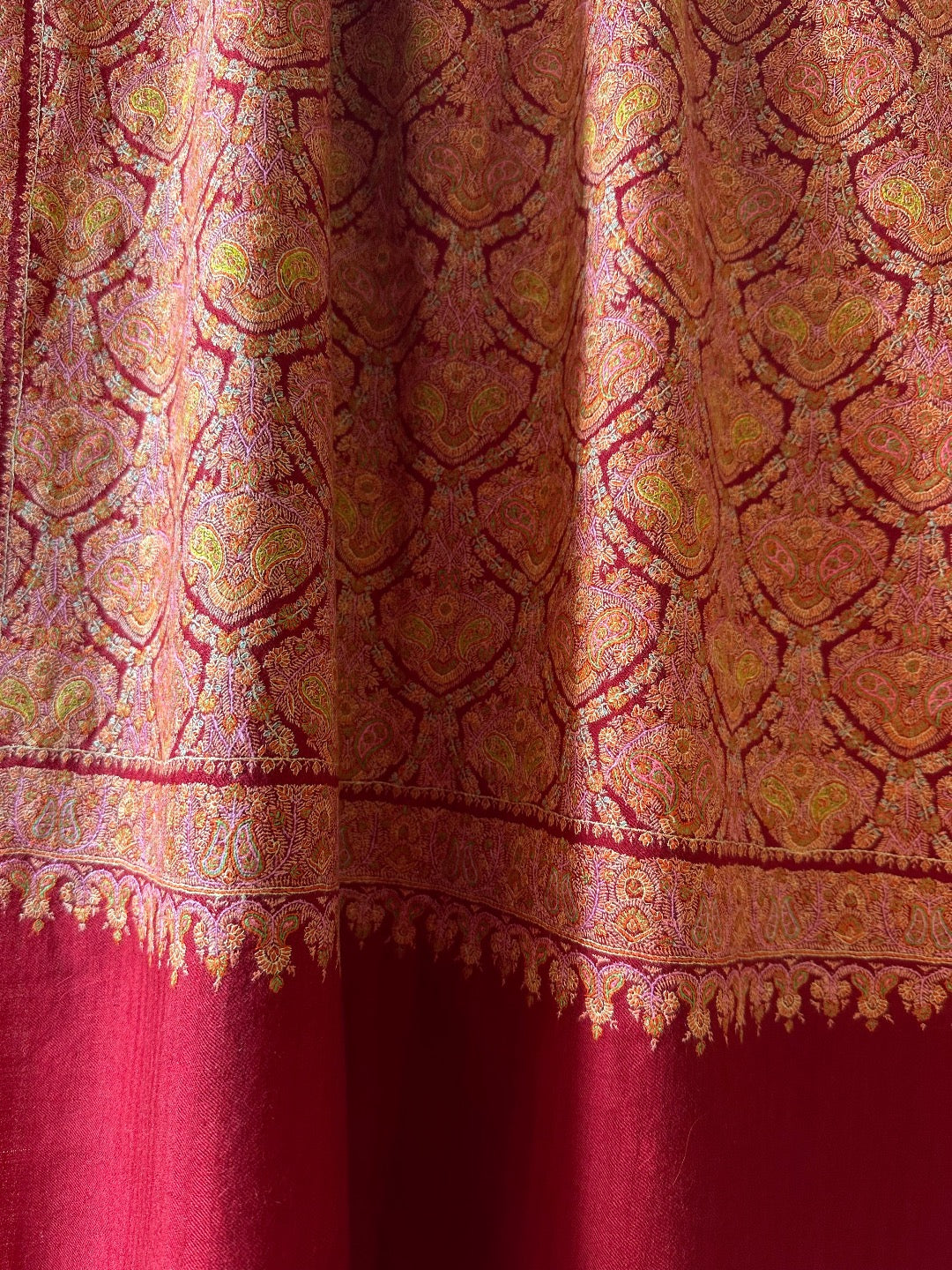 Dark Red Sozni Pashmina Shawl ArtAsiaHandicrafts