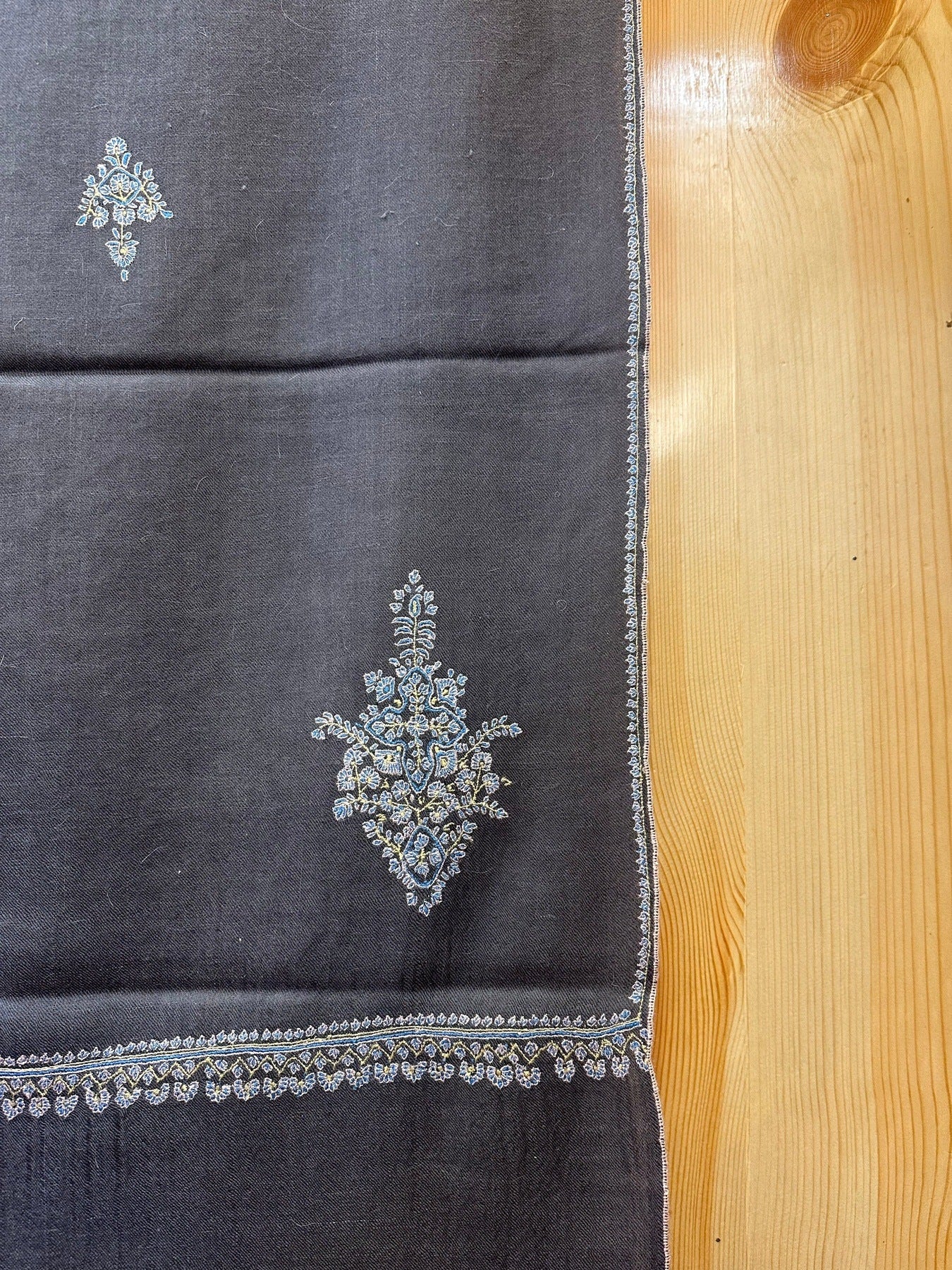 Grey Sozni Bootedar Pashmina Shawl ArtAsiaHandicrafts