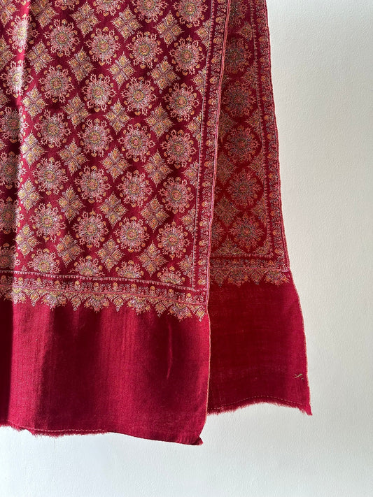 Maroon Sozni Pashmina Shawl ArtAsiaHandicrafts