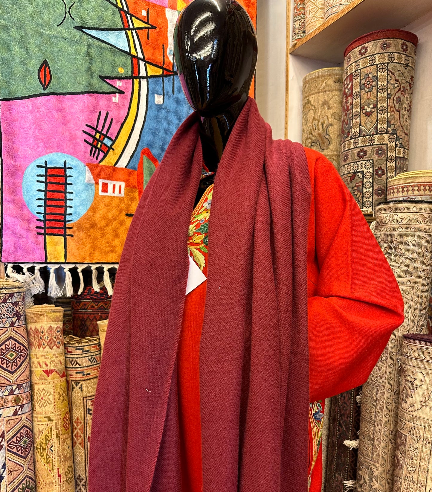 Red Thick Pashmina Scarf ArtAsiaHandicrafts