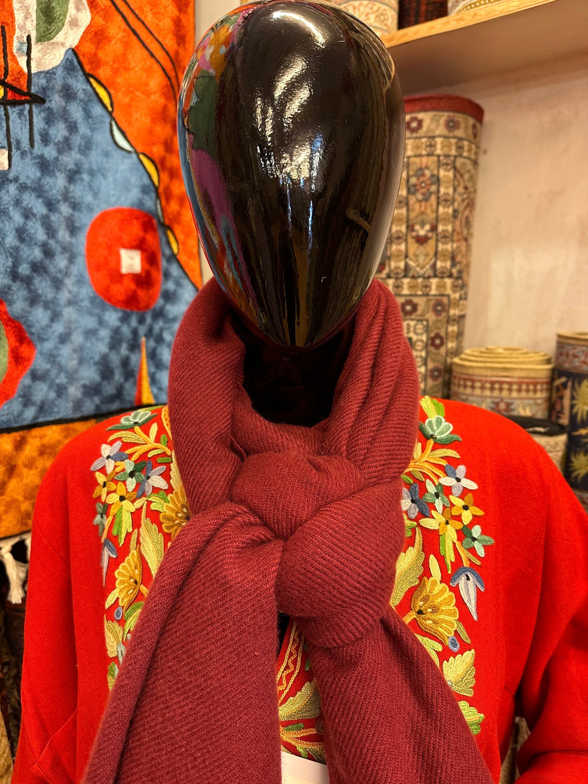 Red Thick Pashmina Scarf ArtAsiaHandicrafts