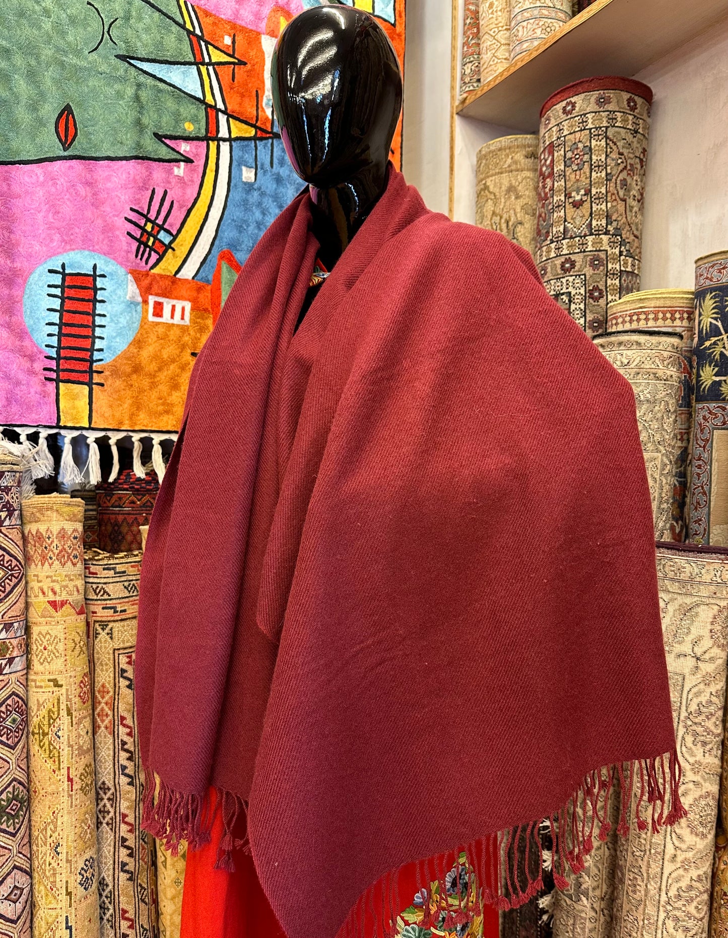 Red Thick Pashmina Scarf ArtAsiaHandicrafts