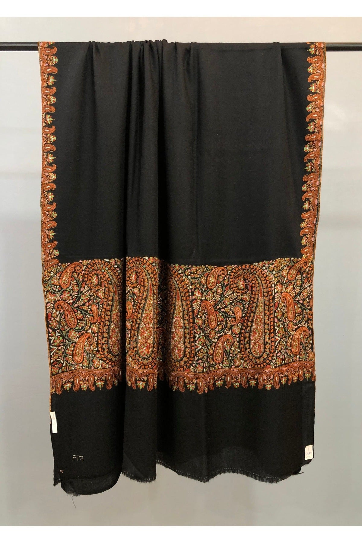 Black Sozni Palla Pashmina Shawl ArtAsiaHandicrafts