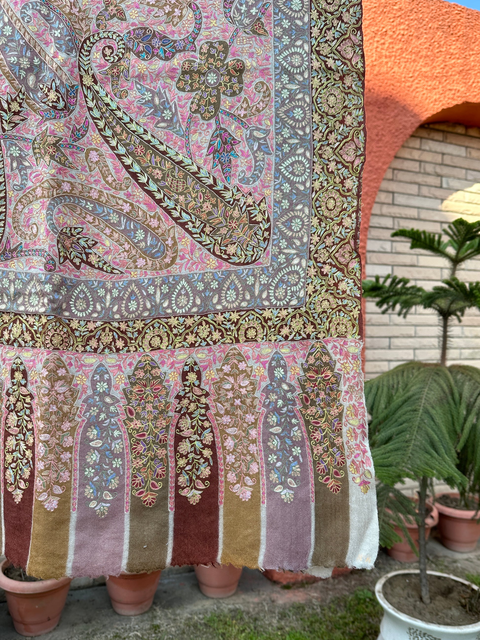Pure Pashmina Shawl with Sozni, Kalamkari and Jamawar Embroidery